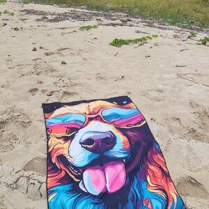 Happy Dog in Sunglasses Beach Towel *NWT